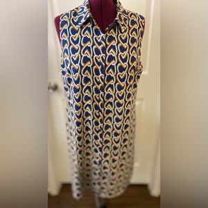 Cabi XL Navy Heart Chain Armour Shirt Dress Polyester Coastal Novelty Print